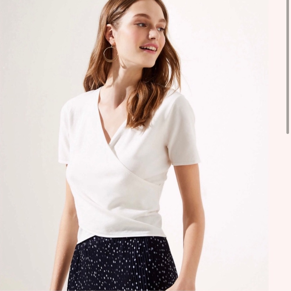 LOFT cropped white wrap top